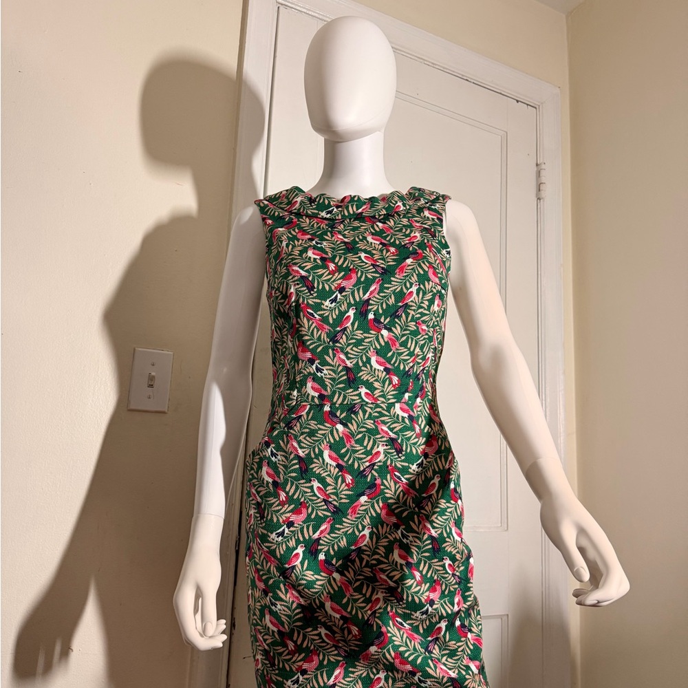 Boden Leafy Green and Pink Mini Dress